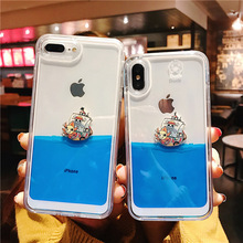 创意适用iPhoneXSMAX手机壳xr苹果7/8plus小黄鸭流沙液体保护套6s