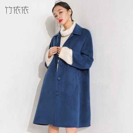 手工缝制 冬季新品双面绒羊驼毛大衣女装中长款韩版斗篷毛呢外套商品大图