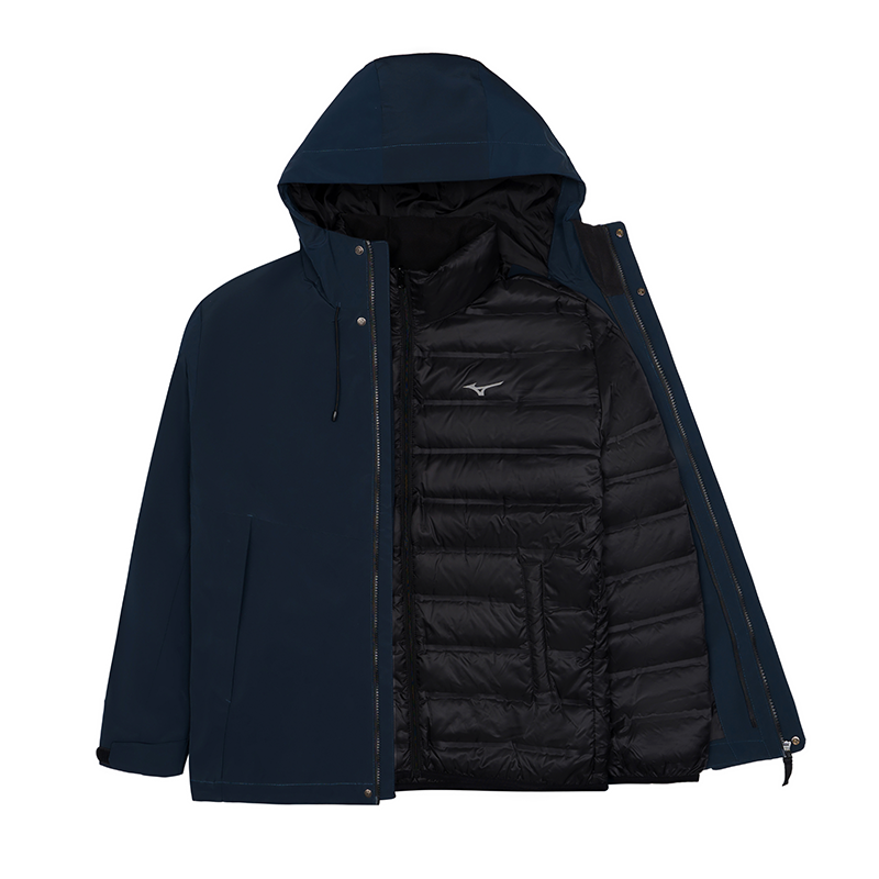 Mizuno美津浓男女保暖防风防泼水白鸭绒三合一羽绒服外套运动夹克