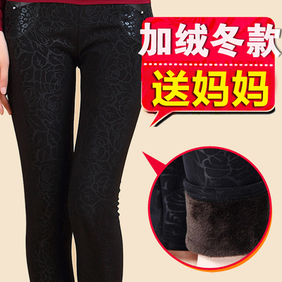 中老年女装加绒打底裤外穿加厚2018新款秋冬季妈妈花裤子棉裤保暖