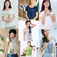 刺绣印花 清仓热卖 新款 棉t恤直筒套头圆领女上衣打底衫 断码 茵m夏装