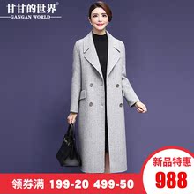 【90%羊毛】甘甘的世界秋冬新款直筒气质翻领大码双面呢大衣女图片