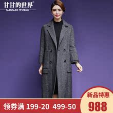 【全羊毛】甘甘的世界大翻领毛呢大衣中长款2018新款双面呢外套女图片