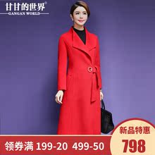 【全羊毛】甘甘的世界秋冬新款纯色西装翻领宽松大码双面呢大衣女图片