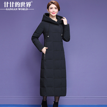 【90%白鸭绒 四面弹面料】过膝长款羽绒服女修身甘甘的世界新款图片