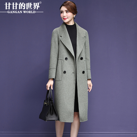 【全羊毛】甘甘的世界秋冬新款女纯色翻领中年大码双面羊毛呢大衣商品大图