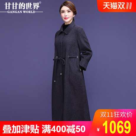 【全羊毛】甘甘的世界秋冬新款修身显瘦娃娃领双面呢大衣女中长款商品大图