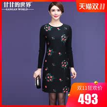 【羊毛呢刺绣 35%羊毛】甘甘的世界2018秋冬新款中长款连衣裙女图片