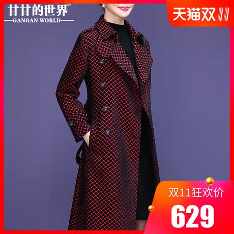 【加厚立体绒面】甘甘的世界2018秋冬新款中长款风衣外套中年女商品大图
