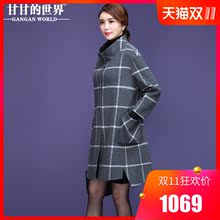 【80%羊毛】甘甘的世界2018秋冬装新款格子双面呢大衣韩松松宽女图片
