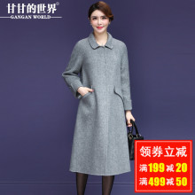 【80%羊毛 人字纹】甘甘的世界2018新款A摆宽松大码双面呢大衣女图片