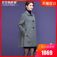 羊毛大衣中年甘甘的世界2018秋冬新款大码格子双面呢大衣毛呢外套图片