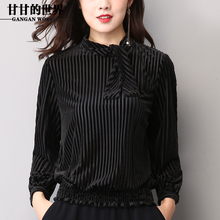 甘甘的世界T恤女短款高领2017秋冬新款上衣金丝绒打底衬衫女装图片