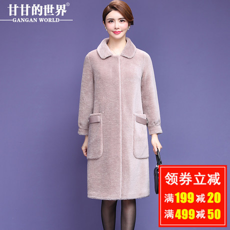 【100%羊毛】甘甘的世界2018秋冬装新款娃娃领羊剪绒中长款大衣女商品大图