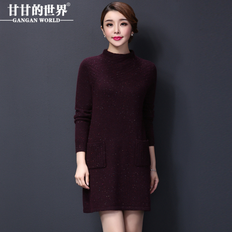 D甘甘的世界2018冬装新款毛衣女修身显瘦半高领套头打底衫连衣裙商品大图
