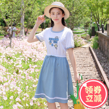 西子小荷裙子春季2018新款女连衣裙学生小清新韩版显瘦少女夏装商品大图