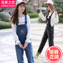 少女韩版休闲牛仔背带裤子2018春秋季长裤新款初中学生春装连体裤图片