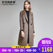 甘甘的世界2018秋冬新款双面呢大衣女西装翻领格纹九分袖毛呢外套图片