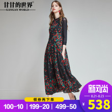 甘甘的世界2018秋装新款连衣裙女七分袖印花长款大码中年女装图片