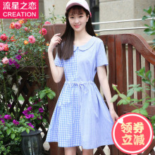 少女韩版显瘦甜美连衣裙学院风2018夏季新款中学生夏装裙子小清新图片