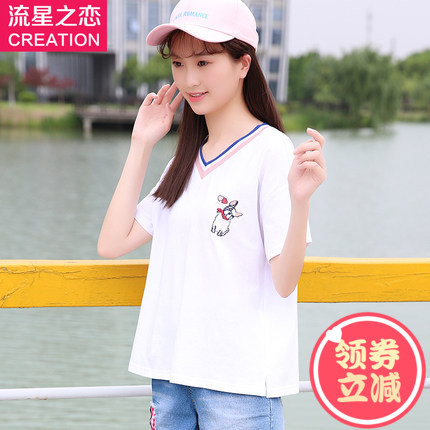流星之恋2018夏季新款潮少女夏装上衣初中学生韩版宽松T恤学院风商品大图