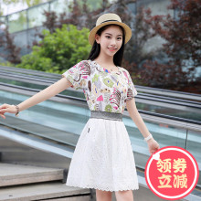 西子小荷中学生夏季短袖女2018新款宽松花色T恤少女初中生上衣女图片