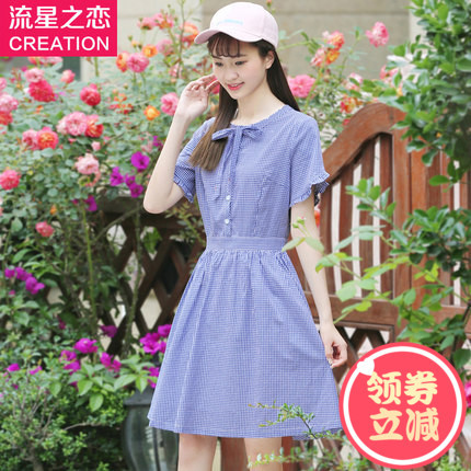少女韩版显瘦格子连衣裙学院风2018夏季新款中学生夏装裙子小清新商品大图