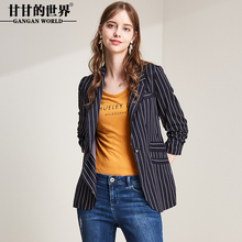 甘甘的世界2018秋季新款西服修身百搭七分袖时尚条纹短款小西装女图片