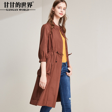甘甘的世界2018秋季新款七分袖抽绳休闲风衣女暗扣外套中长款图片