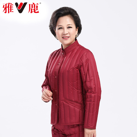 yaloo/雅鹿轻薄保暖羽绒服修身立领印花长袖羽绒内胆妈妈装冬装女商品大图