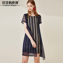 假两件雪纺连衣裙女甘甘的世界2018夏季新品宽松大码双层下摆女裙图片
