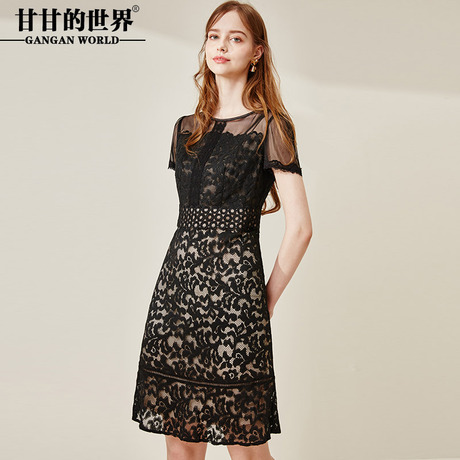 蕾丝连衣裙女长款甘甘的世界2018夏装新品中年妈妈装大码长裙D商品大图