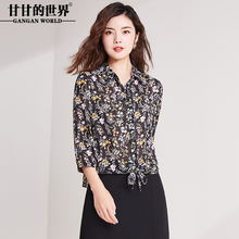 衬衫女甘甘的世界2018秋装新款印花T恤七分袖衬衣POLO领小衫图片