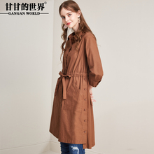 甘甘的世界2018秋季新款暗扣系带风衣女中长款休闲外套女显瘦图片
