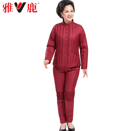 yaloo/雅鹿中老年保暖羽绒套装女加厚加绒保暖妈妈装两件套秋冬款商品大图