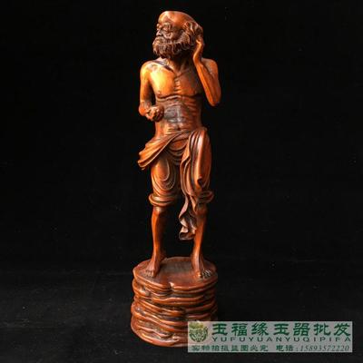 古玩杂项老黄杨木雕摆件罗汉佛像木器精雕刻黄杨木罗汉摆件站佛