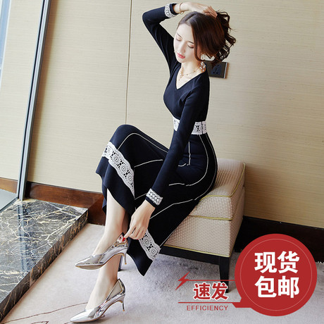 有女人味的针织连衣裙早秋装女装2018新款韩版修身秋冬打底毛衣裙商品大图