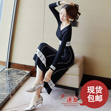 有女人味的针织连衣裙早秋装女装2018新款韩版修身秋冬打底毛衣裙图片
