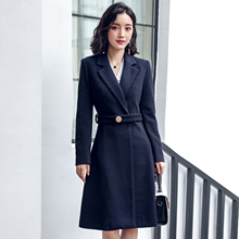 艾尚臣职业装大衣中长款西装套装女美容师工作服秋冬修身毛呢外套图片