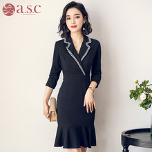 艾尚臣职业装女2018新款名媛小香风美容师工作服白领ol通勤连衣裙图片