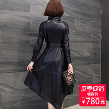 欧洲站海宁真皮皮衣女长款绵羊皮风衣修身女装外套2017秋季系腰带图片