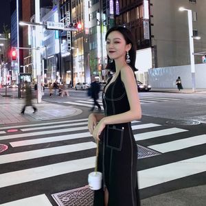 GYOKUU春夏新款黑色明线装饰设计修身吊带鱼尾裙吊带连衣裙女