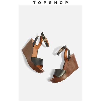 TOPSHOP黑色木质花纹金属搭扣女士连跟凉鞋32W06NBLK