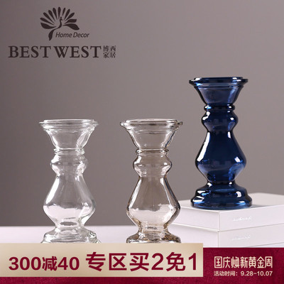创意杯状玻璃烛台西餐厅夜灯酒店婚庆装饰用品简约家居蜡烛台摆件