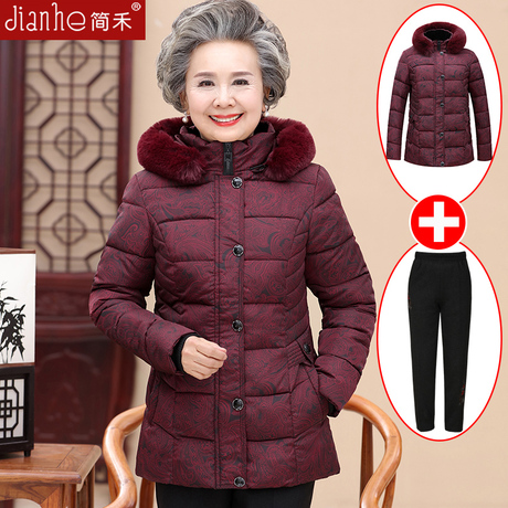 中老年人女装棉衣60-70岁妈妈装冬装羽绒棉服中长款老人奶奶外套商品大图