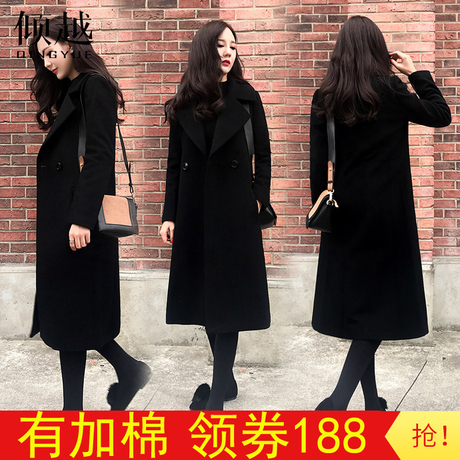 黑色毛呢外套2018新款韩版秋冬女装赫本风中长款加厚保暖呢子大衣商品大图