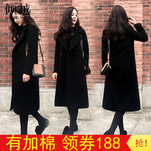 黑色毛呢外套2018新款韩版秋冬女装赫本风中长款加厚保暖呢子大衣图片
