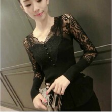 春秋装2018新款韩版t恤中长袖打底衫女装上衣服秋季蕾丝秋衣外穿图片