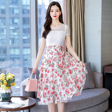 朵以纯朵蕾丝连衣裙2019新款女装韩版时尚收腰修身中长款裙子女夏