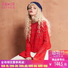 妖精的口袋旗舰店秋装新款宽松圆领微喇袖毛衣女短款 深宫女郎图片